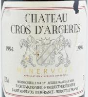 1994 Chateau Cros d' Argeres Minervois, Languedoc-Roussillon, bontatlan palack francia vörösbor...