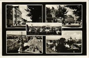 1938 Losonc, Lucenec; mozaiklap zsinagógával / multi-view postcard with synagogue + 1938 Losonc visszatért So. Stpl.