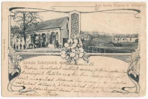 1905 Székelyhíd, Sacueni; Grófi kastély, templom, és vendéglő. Tunyoghy Lajos üzlete és saját kiadása / castle, church, restaurant. Art Nouveau, floral (EB)