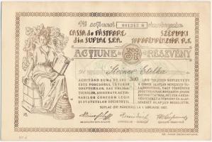 Románia / Berettyószéplak 1927. Széplaki Takarékpénztár Részvénytársaság részvénye 300L-ről szelvényekkel T:I- Romania / Suplac (De Barchau) 1927. Savings Bank of Suplac share about 300 Lei with coupons C:AU