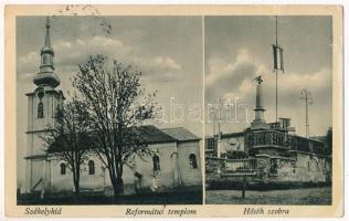 1942 Székelyhíd, Sacueni; Református templom, Hősök szobra / Calvinist church, military statue (EK)