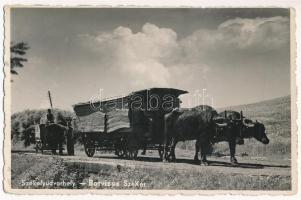 1943 Székelyudvarhely, Odorheiu Secuiesc; Borvíz szállítása, ökrös szekér / mineral water transporting with ox cart (EK)