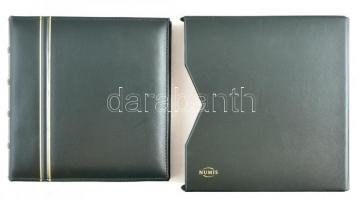 1db Numis sötétzöld műbőr gyűrűs album, benne 42db kettes osztású bankjegyberakó lappal (2C típus), újszerű állapotban