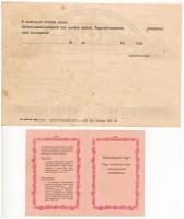 1951. SZÖVOSZ 50 Ft takarékszövetkezeti részjegy befizetéséről szóló igazolás + 1956. "SZÖVOSZ ...