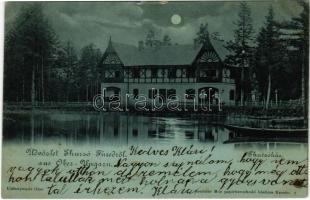 1899 (Vorläufer) Thurzófüred, Kupele Turzo (Gölnicbánya, Gelnica); Thurzó ház a tóval. Breitner Mór kiadása / villa with lake (ázott / wet damage)