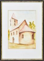 Halvax Gy. jelzéssel: Nagybörzsönyi Szent István-templom. Akvarell, papír, foltos. Fa keretben, 27x20 cm
