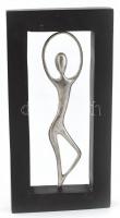 Jelzés nélkül: Balerina, art deco szobor, fém, fa keretben (falra akasztható), figurán kis folt, kereten repedés, 33x16,5 cm