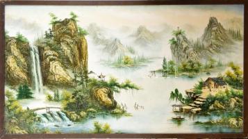 Jelzés nélkül: Kínai tájkép. Olaj, vászon, fa keretben, 62x120 cm