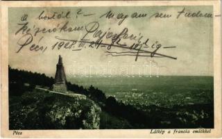 1928 Pécs, látkép a francia emlékkel (r)