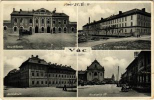 1935 Vác, Vasútállomás, automobil, Fegyintézet, Szeminárium, Konstantin tér, piac (szakadás / tear)