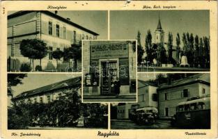 1942 Nagykáta, Községháza, Római katolikus templom, Kir. Járásbíróság, Vasútállomás, Káló János dohánytőzsde üzlete és saját kiadása (b)