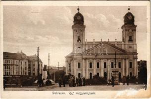 1934 Debrecen, Református nagytemplom, villamos. Özv. Goldmann Albertné kiadása (kopott sarok / worn corner)
