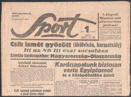 1948 A Sport c. lap egy száma Londoni olimpián aranyérmet szerző kardvívó Gerevich küzdelméről tudósító híradásokkal