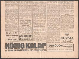 1948 A Népsport Magyarország-Ausztria labdarúgó mérkőzésről tudósító híradásokkal, benne az Aranycsa...