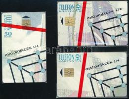 1994 Malomjáték telefonkártya, 3 klf használatlan