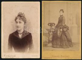 cca 1880-1890 Kolozsvár: Veress, Dunky 2 db kabinetfotó hölgyekről 12x17 cm