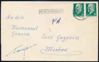 Jurij Alekszejevics Gagarin (1934-1968) szovjet űrhajós autográf aláírása borítékon / Autograph signature of Yuriy Alekseyevich Gagarin (1934-1968) Soviet astronaut on cover