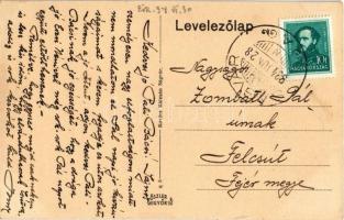 1934 Ságvár (Siófok), Hősök szobra, Kovács Kálmán vegyeskereskedése, bor, sör és pálinka kimérése zá...