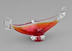 Muránói hutaüveg gondola, anyagában színezett, kis csorbával, h: 19,5 cm