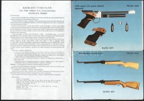 cca 1991 Légfegyverekkel kapcsolatos nyomtatványok, 9 db: MAFÉG légpisztoly és alsófelhúzókaros légfegyverek műszaki leírásai, garanciajegyek, tanúsítványok, stb.