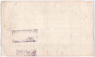 Buda-Pest 1871. "Magyar Nyugoti Vasút" részvénye 200Ft-ról szelvényekkel, felülbélyegzések...