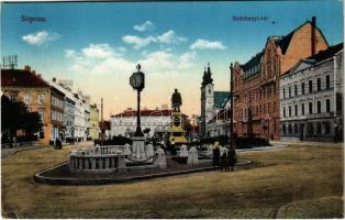 1915 Sopron, Széchenyi tér és szobor, óra (EK)