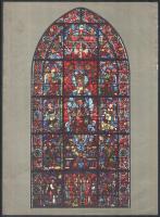 Templomi festett üvegablakok, 13 db színes nyomat, helyenként kissé sérült, 34x25 cm