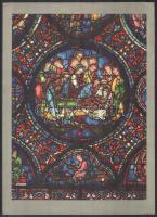 Templomi festett üvegablakok, 13 db színes nyomat, helyenként kissé sérült, 34x25 cm