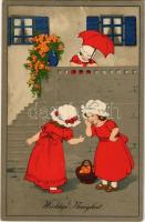 Wichtige Neuigkeit / Children art postcard. Meissner & Buch Künstler-Postkarten Serie 2245. (EK)