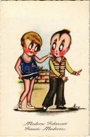 Moderni Fidanzati / Fiancés Modernes / Italian children art postcard, humour. Ed. A. Traldi Milano 108.