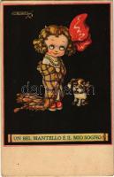 1929 Un bel mantello e il mio sogno! / Italian children art postcard, girl with dog. 1787-4. (r)