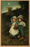 Children art postcard, couple. M. M. Nr. 589. litho