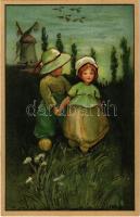 Children art postcard, couple. M. M. Nr. 589. litho (fl)