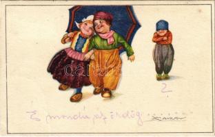 1928 Italian children art postcard, couple. Anna & Gasparini 511-4. s: Mauzan (fa)