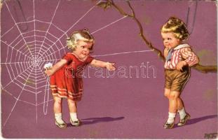 Children art postcard, spider web (EK)