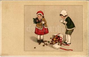 1915 Children art postcard, Christmas greeting. litho (EK)