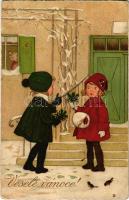 Veselé Vánoce! / Children art postcard, Christmas greeting (szakadás / tear)