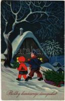 1936 Boldog karácsonyi ünnepeket / Children art postcard with Christmas greeting (EK)