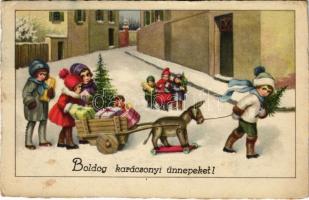 1934 Boldog karácsonyi ünnepeket / Children art postcard with Christmas greeting (EK)