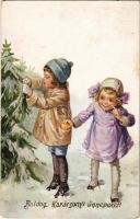 1917 Boldog karácsonyi ünnepeket / Children art postcard with Christmas greeting. EAS 518/4. (EM)