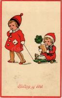 1926 Boldog Újévet! / Children art postcard with New Year greeting. EAS 4742. (apró lyuk / tiny pinhole)