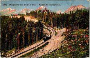 1914 Tátra, Magas Tátra, Vysoké Tatry; A fogaskerekű vasút tájrészlete a Csorbai tóhoz. Feitzinger Ede Ph. No. 4.. / Partie der Zahnradbahn zum Csorbaer-See / Strbské pleso / cogwheel railway to the lake (EK)