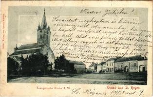 1900 Szászrégen, Reghin; Evangelische Kirche / Evangélikus templom. Ignatz Hübner kiadása / Lutheran church (r)