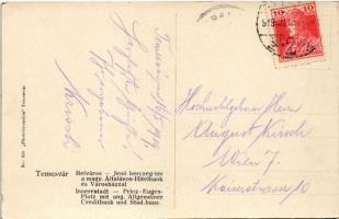 1919 Temesvár, Timisoara; Belváros, Jenő herceg tér, Magyar általános hitelbank, városház. Photobrom...