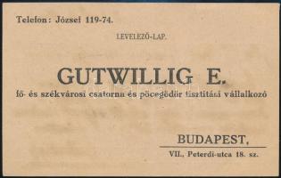 1923 Bp., Gutwillig E. fő- és székvárosi csatorna és pöcegödör tisztítási vállalkozó fejléces levelezőlapjára írt számla