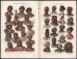 cca 1910 Kölönböző kontinensek embertípusai, kultúrái, 13 db nyomat a Meyer's Konversations Lex...
