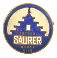 Ausztria DN "Österr. SAURER Werke Wien" aranyozott, zománcozott fém jelvény, hátlapon "Stöger Wien" gyártói jelzéssel T:2 patina Austria DN "Österr. SAURER Werke Wien" gilt, enamelled metal badge, with "Stöger Wien" maker's mark on the backside C:XF patina