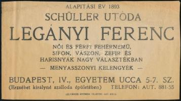 Schüller utóda Legányi Ferenc (Bp. Egyetem utca 5-7.) számolócédula
