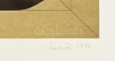 Konok Tamás (1930-2020): Konstruktivista kompozíció, 1990. Lirográfia, papír, jelzett. Számozott: 15...