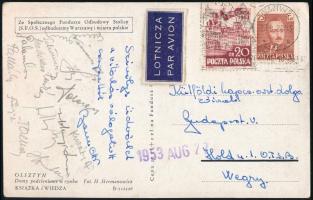 1953 A vitorlás válogatott tagjainak aláírása Lengyelországból hazaküldött képeslapon